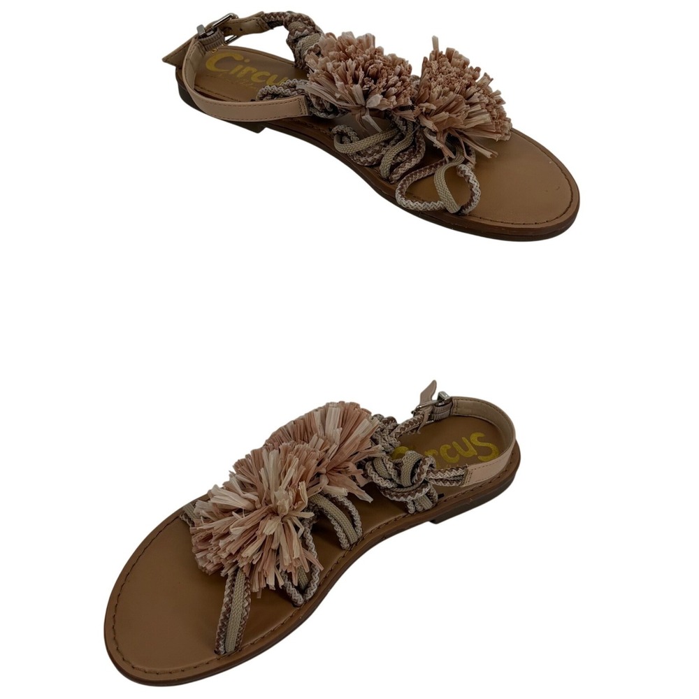 Circus by Sam Edelman Sandals Women 7.5 Tan Raffia Pom Pom Braided Rope Boho